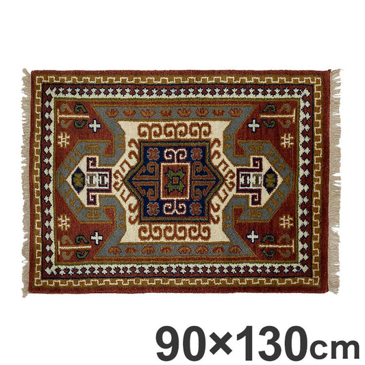 ラグ 90×130cm フラッグ トライバル 部族絨毯風 ウール コットン 天然素材 オールシーズン シンプル おしゃれ 北欧 絨毯 カーペット マット リビングマット 新生活 一人暮らし(代引不可)
