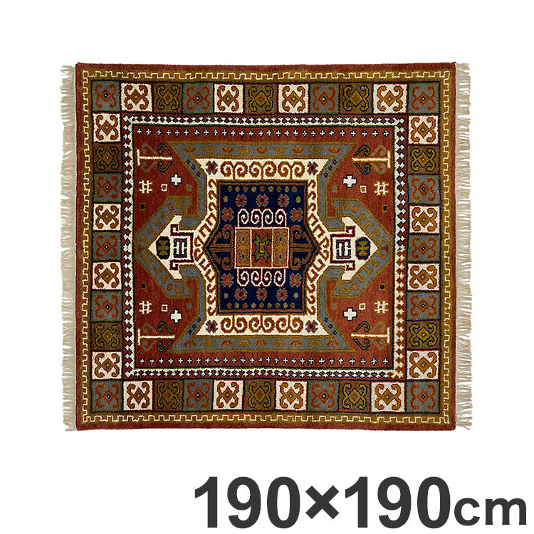 ラグ 190×190cm フラッグ トライバル 部族絨毯風 ウール コットン 天然素材 オールシーズン シンプル おしゃれ 北欧 絨毯 カーペット マット リビングマット 新生活 一人暮らし(代引不可)