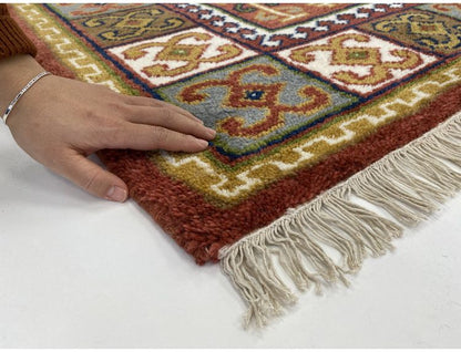 ラグ 190×190cm フラッグ トライバル 部族絨毯風 ウール コットン 天然素材 オールシーズン シンプル おしゃれ 北欧 絨毯 カーペット マット リビングマット 新生活 一人暮らし(代引不可)