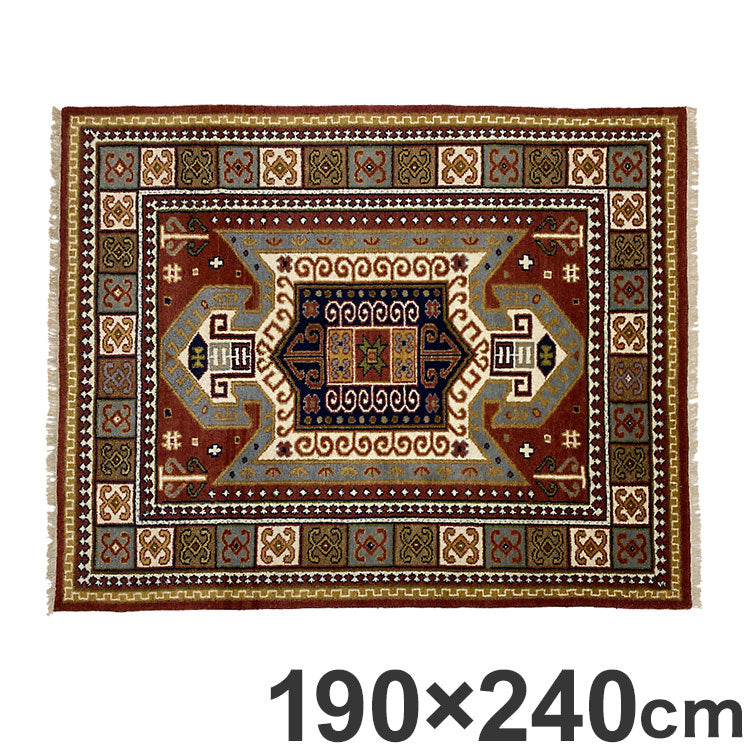 ラグ 190×240cm フラッグ トライバル 部族絨毯風 ウール コットン 天然素材 オールシーズン シンプル おしゃれ 北欧 絨毯 カーペット マット リビングマット 新生活 一人暮らし(代引不可)