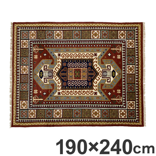 ラグ 190×240cm フラッグ トライバル 部族絨毯風 ウール コットン 天然素材 オールシーズン シンプル おしゃれ 北欧 絨毯 カーペット マット リビングマット 新生活 一人暮らし(代引不可)