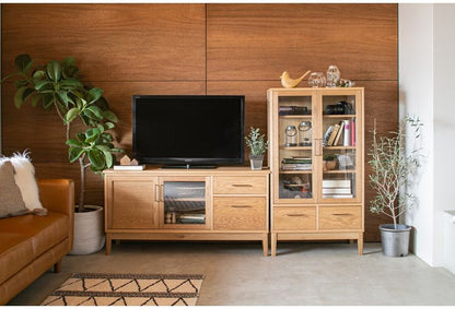 マルチリビングボード 幅135cm 天然木 日本製 テレビ台 ローボード 収納棚 オイル仕上げ ガラス扉 おしゃれ 北欧 シンプル 新生活 一人暮らし(代引不可)