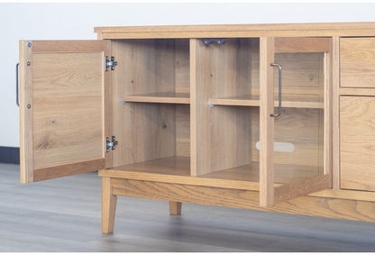 マルチリビングボード 幅135cm 天然木 日本製 テレビ台 ローボード 収納棚 オイル仕上げ ガラス扉 おしゃれ 北欧 シンプル 新生活 一人暮らし(代引不可)