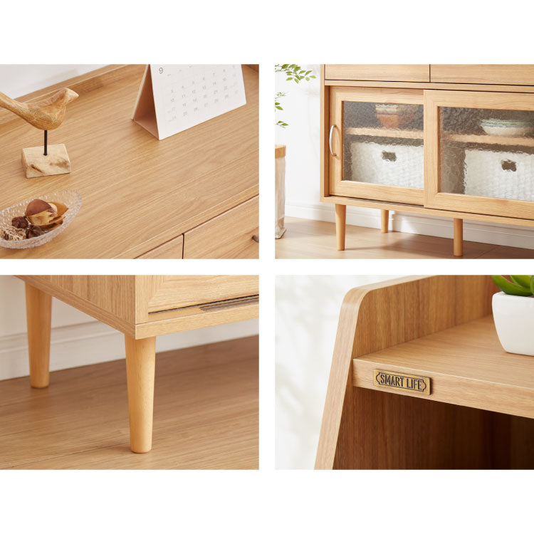 コンパクト ボード 幅84cm キッチンボード 木目調 擦りガラス扉 可動棚 シンプル おしゃれ 北欧 ヴィンテージ レトロ 引き出し付き レンジ台 電話台 カウンター スリム(代引不可)