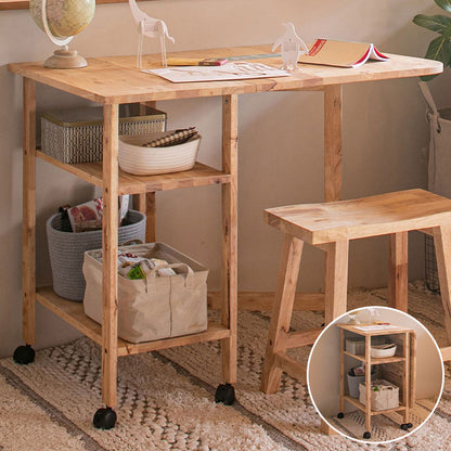 片バタテーブル デスク 省スペース 天然木 木目 木製 キャスター付き おしゃれ 北欧 マルチデスク 書斎 学習机 勉強机 オープン収納 新生活 NATURAL SIGNATURE(代引不可)