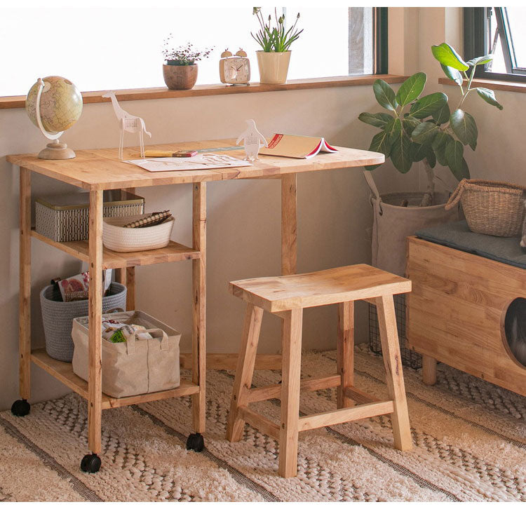 片バタテーブル デスク 省スペース 天然木 木目 木製 キャスター付き おしゃれ 北欧 マルチデスク 書斎 学習机 勉強机 オープン収納 新生活 NATURAL SIGNATURE(代引不可)