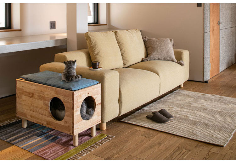 キャットハウス 天然木 猫 ペットハウス 脚付き クッション付 ペットベッド 箱 大型猫 シニア ネコ 小型犬 おしゃれ 室内 冬 小屋 部屋 ソファ かわいい 天然木 NATURAL SIGNATURE(代引不可)