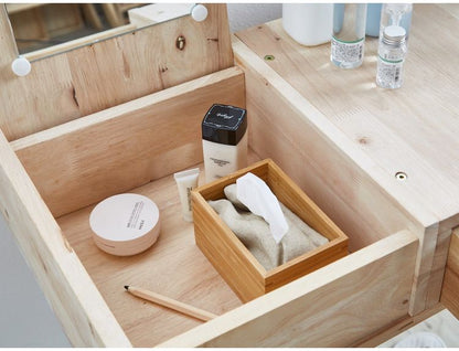 ドレッサーセット 天然木 木製 コンパクト ミラー付き スツール付き 化粧台 鏡 収納 デスク 机 NATURAL SIGNATURE おしゃれ 北欧 シンプル 新生活 一人暮らし(代引不可)