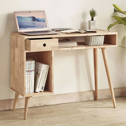 片袖デスク 幅100cm 天然木 収納付き オープン収納 スリム コンパクト ナチュラル 木製 木目 学習机 勉強机 書斎 シンプル NATURAL SIGNATURE(代引不可)