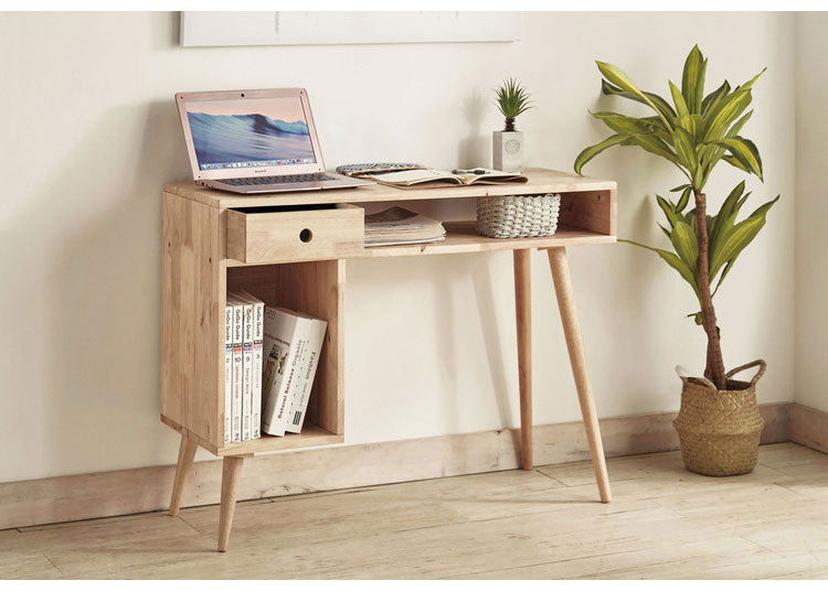 片袖デスク 幅100cm 天然木 収納付き オープン収納 スリム コンパクト ナチュラル 木製 木目 学習机 勉強机 書斎 シンプル NATURAL SIGNATURE(代引不可)
