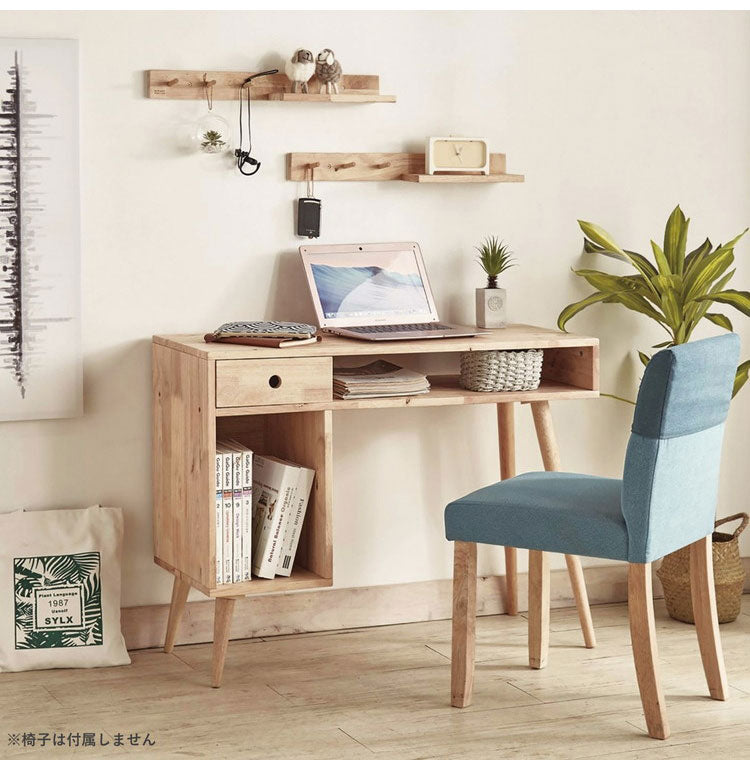 片袖デスク 幅100cm 天然木 収納付き オープン収納 スリム コンパクト ナチュラル 木製 木目 学習机 勉強机 書斎 シンプル NATURAL SIGNATURE(代引不可)