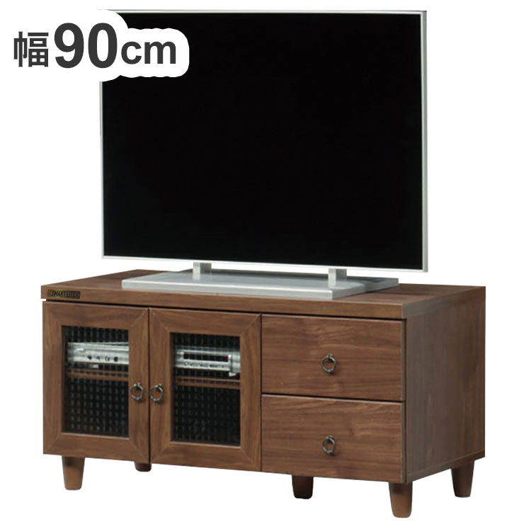 テレビ台 ローボード 幅90cm コンパクト ガラス調 扉 引き出し付き モダン シンプル 木目調 おしゃれ 北欧 新生活 一人暮らし(代引不可)