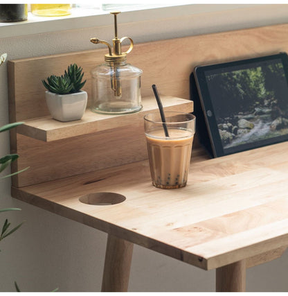 デスク 幅90cm 長方形 収納付き ドリンクホルダー付き スマホスタンド タブレットスタンド 天然木 木製 木目 おしゃれ リモート テレワーク 子ども 学習机 勉強机 書斎 NATURAL SIGNATURE(代引不可)