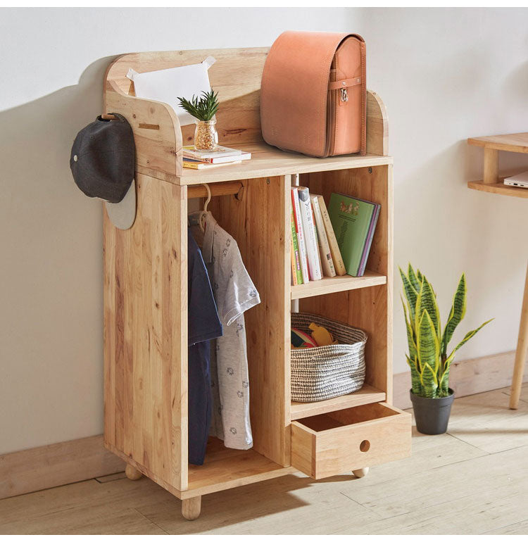 ランドセルラック 天然木 幅60cm ハンガーラック付き オープンロッカー 木目 木製 収納 子ども部屋 子供 おしゃれ 北欧 ナチュラル オープンシェルフ オープン収納 進学祝い NATURAL SIGNATURE(代引不可)