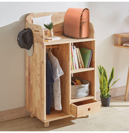 ランドセルラック 天然木 幅60cm ハンガーラック付き オープンロッカー 木目 木製 収納 子ども部屋 子供 おしゃれ 北欧 ナチュラル オープンシェルフ オープン収納 進学祝い NATURAL SIGNATURE(代引不可)