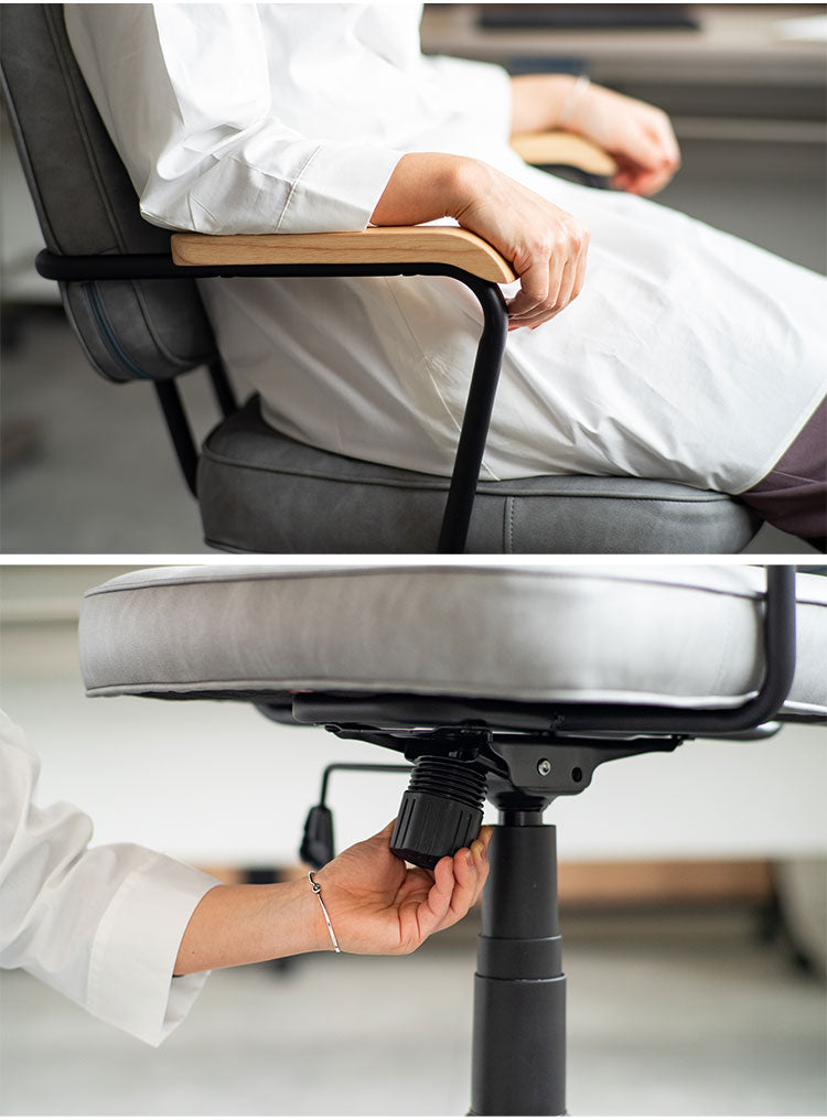 肘付ガス圧チェアー エイム GY デスクチェア おしゃれ 昇降式 ソフトレザー オフィスチェア イス PCチェア 学習チェア ワークチェア 事務椅子 いす 椅子 チェア チェアー(代引不可)