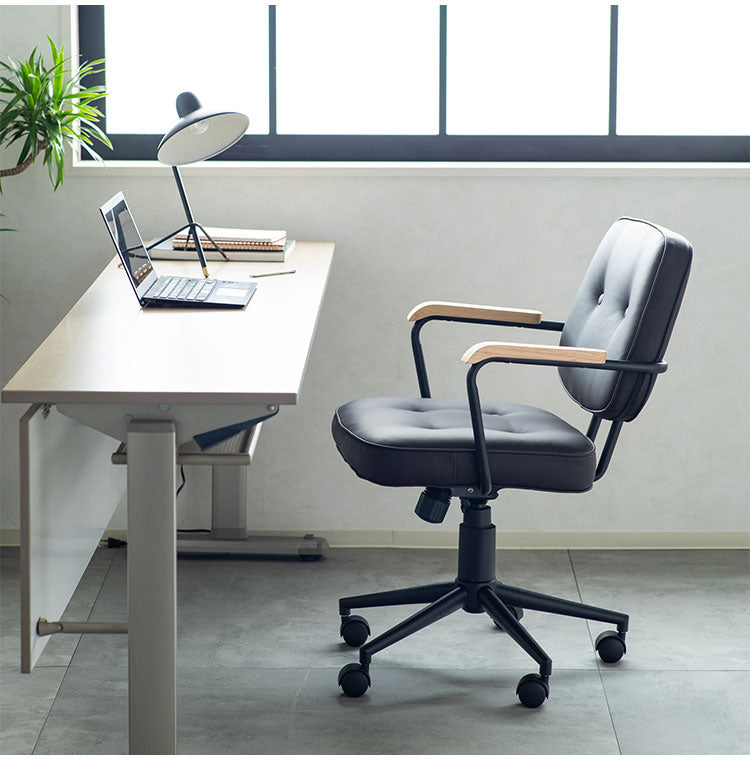 肘付ガス圧チェアー エイム BK デスクチェア おしゃれ 昇降式 ソフトレザー オフィスチェア イス PCチェア 学習チェア ワークチェア 事務椅子 いす 椅子 チェア チェアー(代引不可)