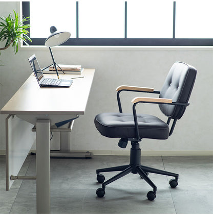 肘付ガス圧チェアー エイム BK デスクチェア おしゃれ 昇降式 ソフトレザー オフィスチェア イス PCチェア 学習チェア ワークチェア 事務椅子 いす 椅子 チェア チェアー(代引不可)