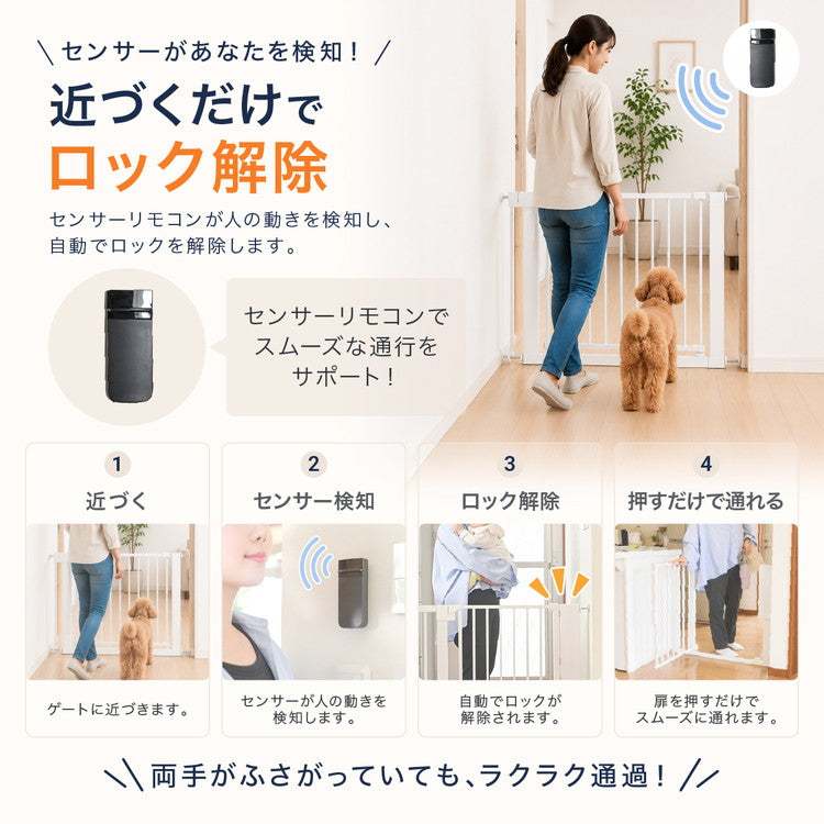 電動 ゲート ペット ベビー センサー式 タッチレス 自動開閉 幅77~89cm ペットゲート ベビーゲート 突っ張り 拡張 自動ロック 工具不要 犬 猫 脱走防止 赤ちゃん 子ども キッチン 玄関 廊下 Wanyanya