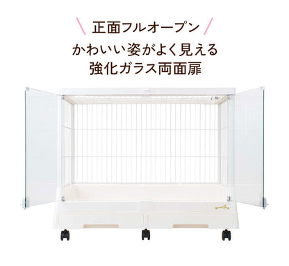 マルカン うさぎ用 ケージ サークル クリアライフ 80W ガラス ガラス製 クリア 透明 屋根付き キャスター付き 組み立て簡単 簡単組立 広い 広々 小動物用 ゲージ うさぎ用ケージ