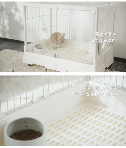 マルカン うさぎ用 ケージ サークル クリアライフ 80W ガラス ガラス製 クリア 透明 屋根付き キャスター付き 組み立て簡単 簡単組立 広い 広々 小動物用 ゲージ うさぎ用ケージ