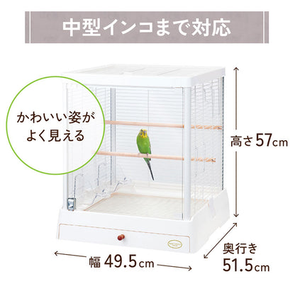 マルカン 鳥かご ケージ バードパレス クリアライフ 50W ガラス ガラス製 クリア 透明 屋根付き 止まり木付き 天然木 お手入れ簡単 小型 コンパクト 鳥用 ゲージ サークル 鳥カゴ
