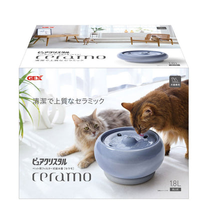 ジェックス 犬猫兼用 ピュアクリスタル セラモ 1.8L ブルー セラミック 給水器 水飲み器 水飲み 給水機 自動 ペット用給水器 USB 静音 静か 犬用 猫用 犬 猫 ペット用 GEX