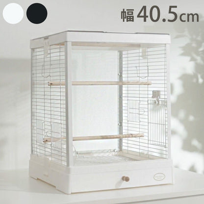 マルカン 鳥かご ケージ クリアスクリーン 40 ガラス ガラス製 クリア 透明 ホワイト ブラック 屋根付き 止まり木付き 天然木 お手入れ簡単 小型 コンパクト 鳥用 ゲージ サークル 鳥カゴ