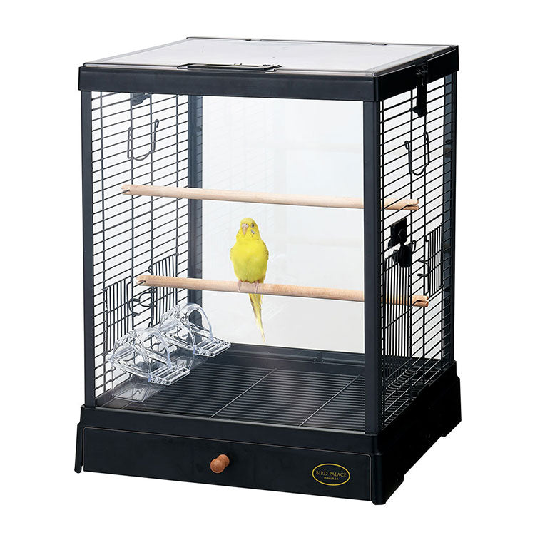マルカン 鳥かご ケージ クリアスクリーン 40 ガラス ガラス製 クリア 透明 ホワイト ブラック 屋根付き 止まり木付き 天然木 お手入れ簡単 小型 コンパクト 鳥用 ゲージ サークル 鳥カゴ