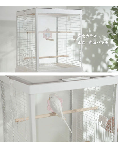 マルカン 鳥かご ケージ クリアスクリーン 40 ガラス ガラス製 クリア 透明 ホワイト ブラック 屋根付き 止まり木付き 天然木 お手入れ簡単 小型 コンパクト 鳥用 ゲージ サークル 鳥カゴ