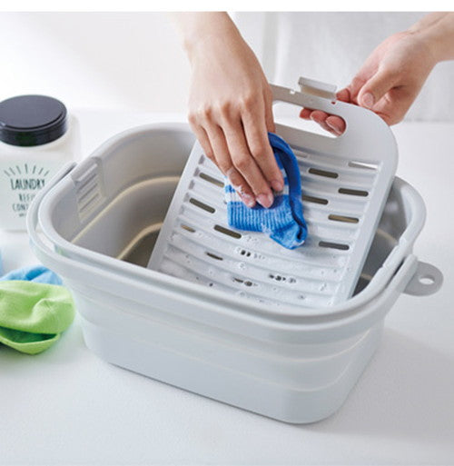 折りたためる つけ置き洗いバケツ グレー ランドリー バスケット バケツ コンパクト 小ぶり 容量7L 日本製(代引不可)