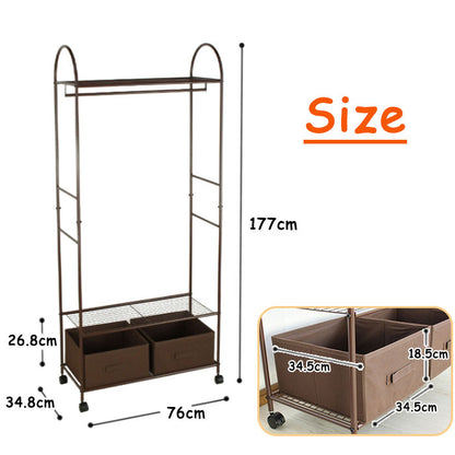 BOX付ハンガーラック ハンガーラック 収納付き コートハンガー 大容量 衣類ハンガー コート掛け 洋服掛け 衣類収納 収納 パイプハンガー 子供 伸縮 物干し クローゼット 収納ボックス(代引不可)