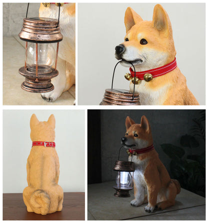 ソーラーライト付柴犬ポチ アニマル 照明 ライト ランプ 照明器具 デスクライト テーブルランプ スタンドライト 電気スタンド 卓上ライト 玄関 屋外 アウトドア 自動点灯 エントランス 庭 かわいい(代引不可)