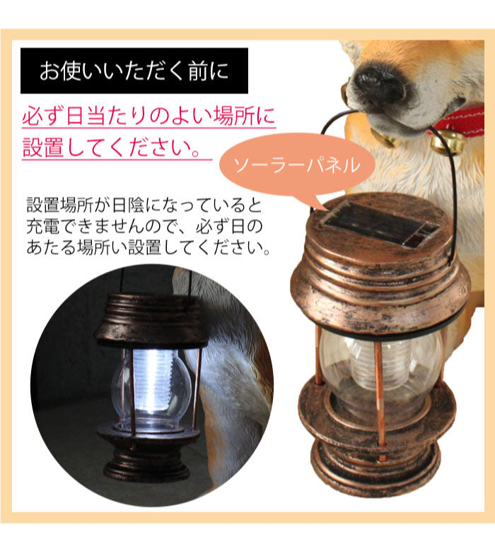 ソーラーライト付柴犬ポチ アニマル 照明 ライト ランプ 照明器具 デスクライト テーブルランプ スタンドライト 電気スタンド 卓上ライト 玄関 屋外 アウトドア 自動点灯 エントランス 庭 かわいい(代引不可)
