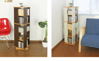 回転式木製ラック5段 収納 収納家具 リビング収納 本棚 ラック 棚 収納棚 書棚 回転式本棚 回転式コミックラック コミックラック タワーラック スリム 大容量 スリムラック 回転式(代引不可)