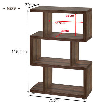 デザインラック3段 S字ラック 木製 S字 見せる収納 ディスプレイ オープンラック シェルフ 書棚 ラック 収納棚 白 棚 本棚 デザインラック おしゃれ棚 インテリアラック おしゃれ ジグザグラック(代引不可)
