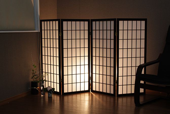 スクリーン 障子4連スクリーン 目隠し 間仕切り 障子 和風モダン 衝立 格子(代引不可)