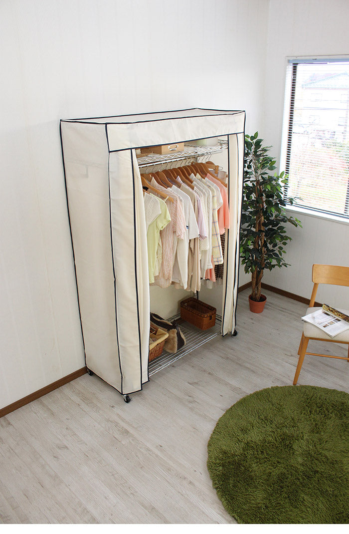 カバー付き頑丈ハンガーラック 幅120cm 収納 収納家具 リビング収納 本棚 ラック ハンガーラック コートハンガー ハンガー掛け クローゼット ワードローブ スチール製 UV・PV加工 紫外線カット(代引不可)