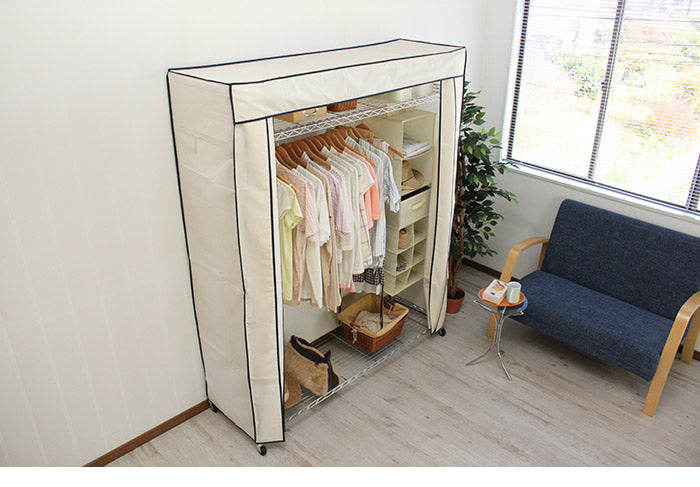 カバー付き頑丈ハンガーラック 幅150cm 収納 収納家具 リビング収納 本棚 ラック ハンガーラック コートハンガー ハンガー掛け クローゼット ワードローブ スチール製 UV・PV加工 紫外線カット(代引不可)