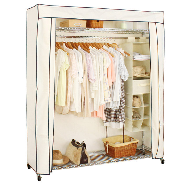 カバー付き頑丈ハンガーラック 幅150cm 収納 収納家具 リビング収納 本棚 ラック ハンガーラック コートハンガー ハンガー掛け クローゼット ワードローブ スチール製 UV・PV加工 紫外線カット(代引不可)