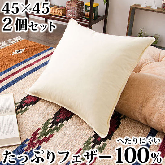 【5%OFF】2個組 フェザー クッション 45×45cm ホテルクッション ヌードクッション クッション ホテル仕様 クッション中身 背当て 座布団 羽根 羽 綿100% 天然素材 中材 中身 中芯 無地 おしゃれ
