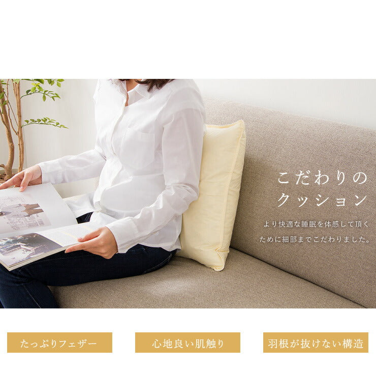 2個組 フェザー クッション 45×45cm ホテルクッション ヌードクッション クッション ホテル仕様 クッション中身 背当て 座布団 羽根 羽 綿100% 天然素材 中材 中身 中芯 無地 おしゃれ