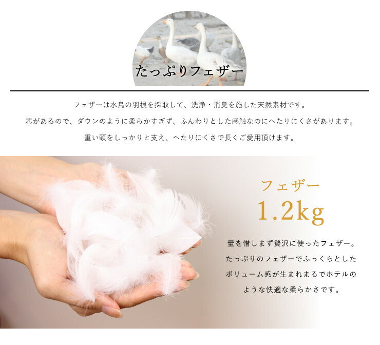 フェザーピロー 43×63cm ホテル仕様羽根枕 羽根ピロー ピロー 枕 羽根枕 羽根 フェザー枕 綿100% フェザー