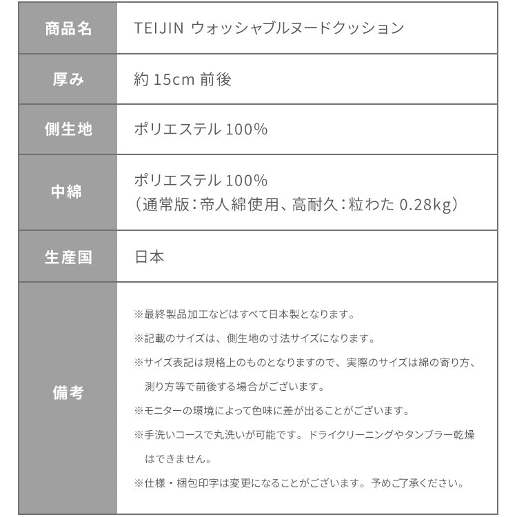 ヌードクッション 50×50 4個セット 日本製 洗える テイジン中綿使用 ふかふか 肉厚 帝人綿 テイジン TEIJIN 中身 中材 国産 洗えるクッション ウォッシャブル 清潔 セット