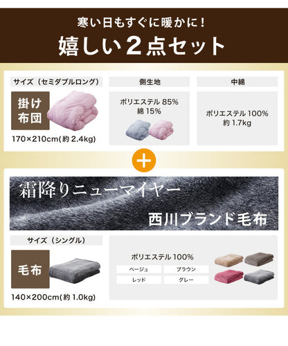 西川寝具セット 洗える 羽毛タッチ 掛け布団 毛布 セミダブル 掛布団 羽毛を超える暖かさ ふんわりボリューム 西川 人工羽毛 軽い 暖かい ほこりが出にくい ニオイがない 昭和西川 セミダブルロング(代引不可)