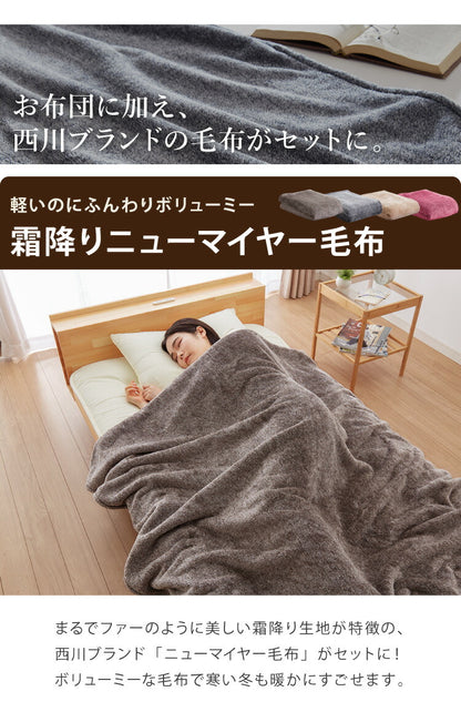 西川寝具セット 洗える 羽毛タッチ 掛け布団 毛布 セミダブル 掛布団 羽毛を超える暖かさ ふんわりボリューム 西川 人工羽毛 軽い 暖かい ほこりが出にくい ニオイがない 昭和西川 セミダブルロング(代引不可)