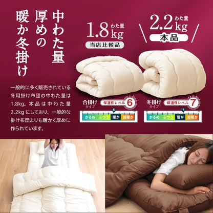 あったか洗える掛け布団 セミダブルロング 2.2kg 日本製 国産 掛け布団 掛けふとん セミダブル ロング 洗える 洗える布団 ボリューム 掛布団 170×210(代引不可)