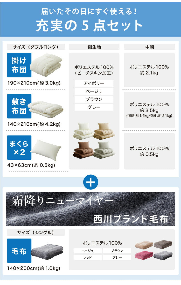 国産 布団セット ダブル 固綿入 西川毛布 日本製 布団3点セット 日本製 掛け布団 敷布団 枕 ダブルロング 布団干し ふとんセット清潔 ほこりが出にくい 敷布団 敷き固綿使用 新生活(代引不可)