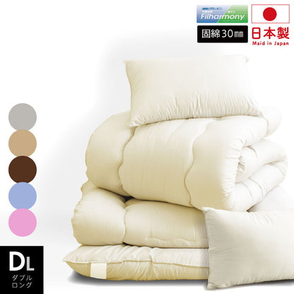 防ダニ 洗える 布団4点セット ダブルロング 日本製 防ダニ抗菌 布団3点セット(固綿入り) ダブル ロング 布団セット 敷布団 布団干し ふとんセット(代引不可)