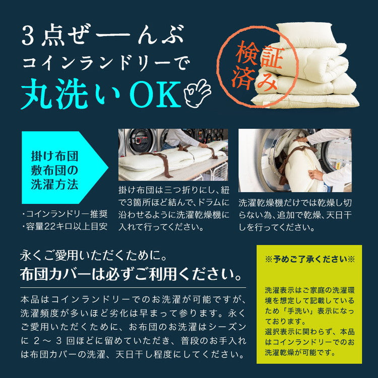 洗える 固綿入り 布団3点セット シングルロング 日本製 合繊 布団3点セット(固綿入り) シングル ロング 国産 ふとんセット 日本製 布団セット 敷布団 布団干し(代引不可)